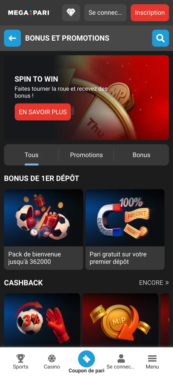 Profitez des généreux bonus offerts par Megapari.