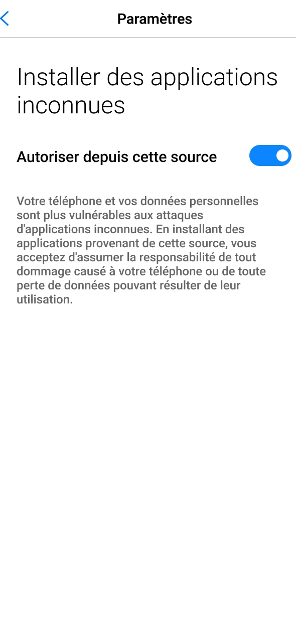 Autorisez l'installation de Megapari à partir de sources inconnues.
