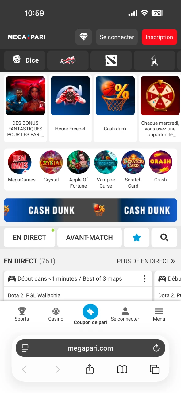 Ouvrez le site Web Megapari à l'aide du navigateur Safari.