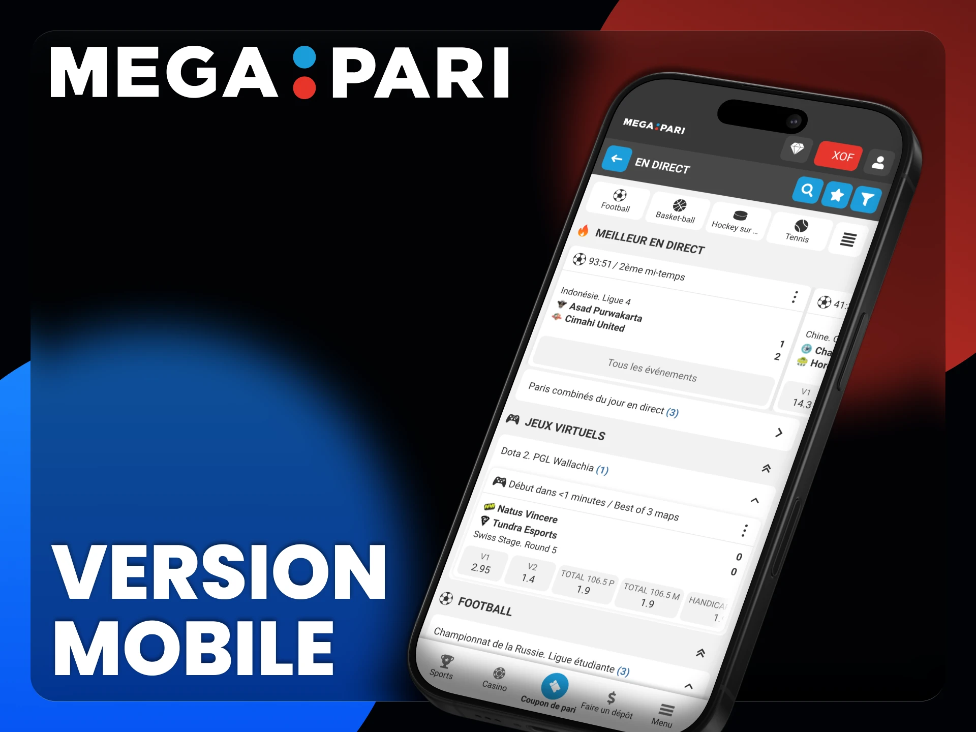 Accédez aux mêmes fonctionnalités dans la version mobile du site Megapari.