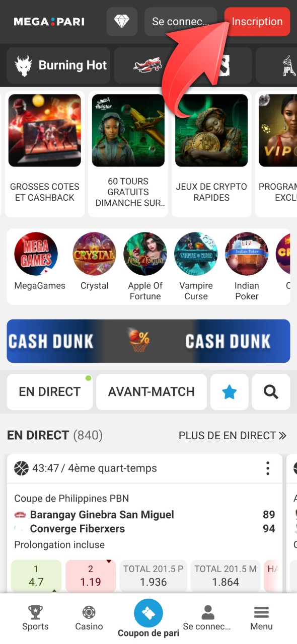 Terminez le processus d'inscription sur le site Megapari.