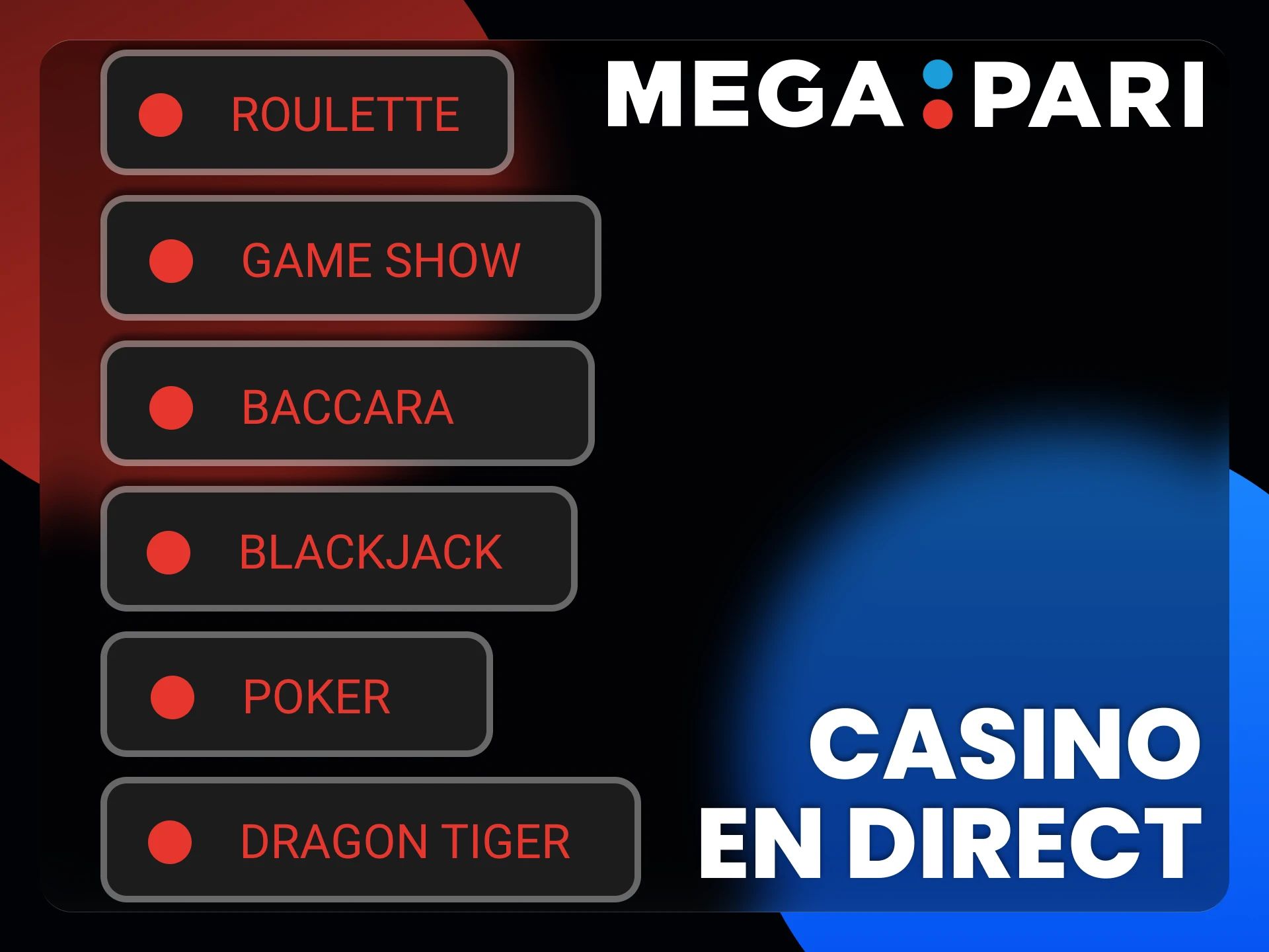 Découvrez l'ambiance authentique d'un casino dans la section live de Megapari.