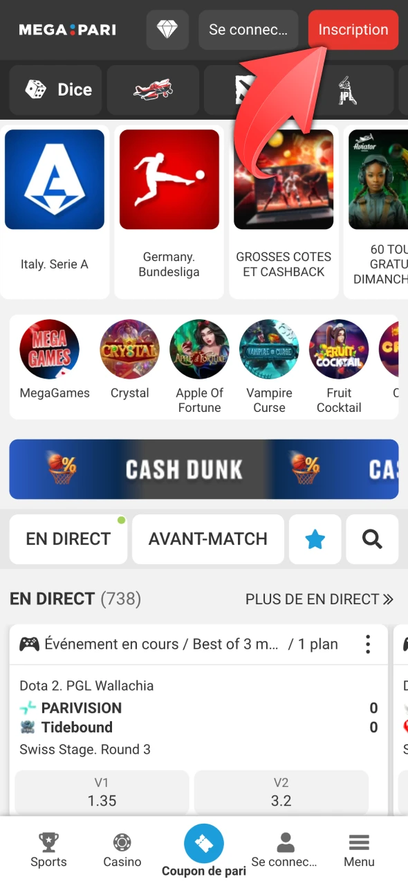 Rendez-vous sur la plateforme Megapari et cliquez sur S'inscrire.