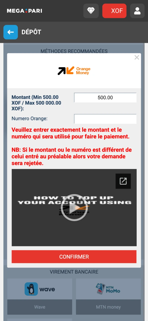 Effectuez un dépôt et remplissez les conditions de mise de Megapari.