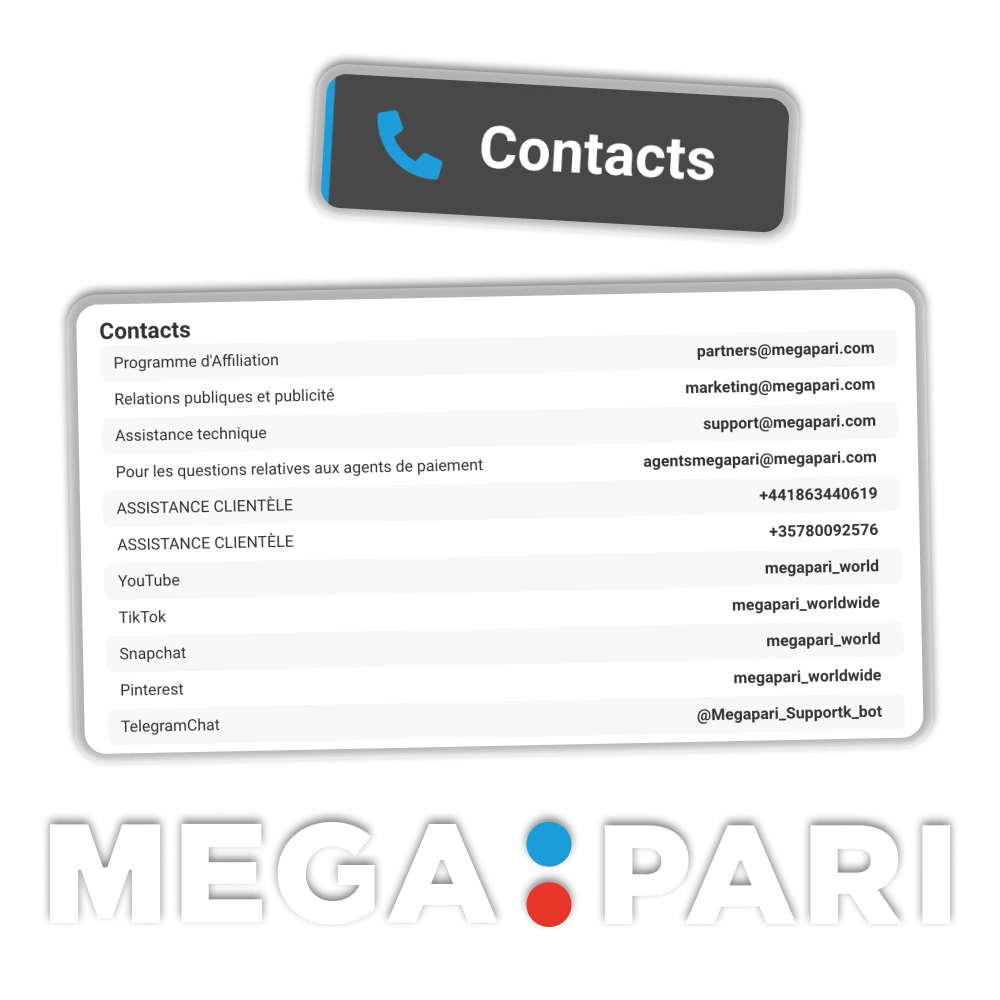 Megapari propose un large éventail de méthodes de contact.