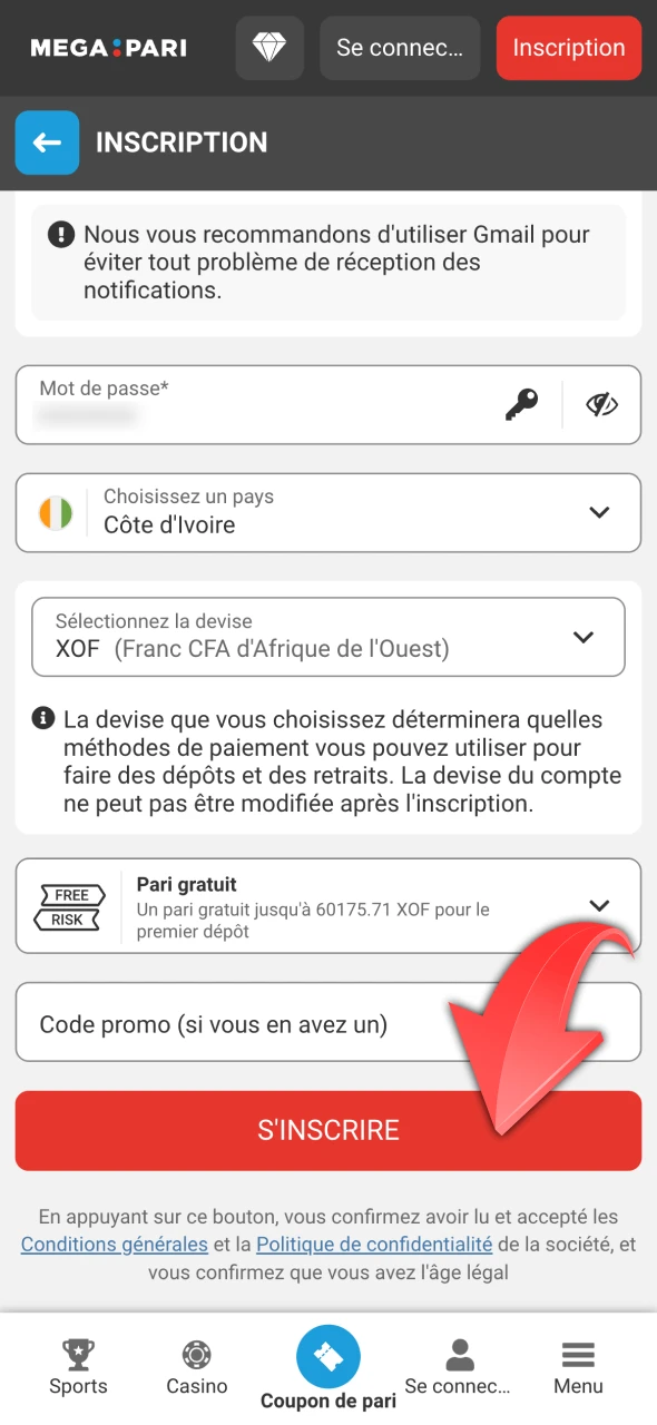 Terminez le processus d'inscription sur la plateforme Megapari.