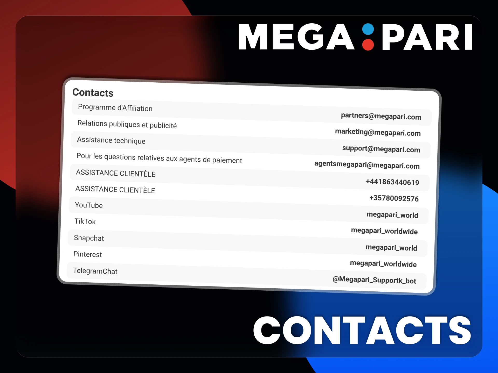 L'équipe d'assistance Megapari est toujours prête à vous aider.