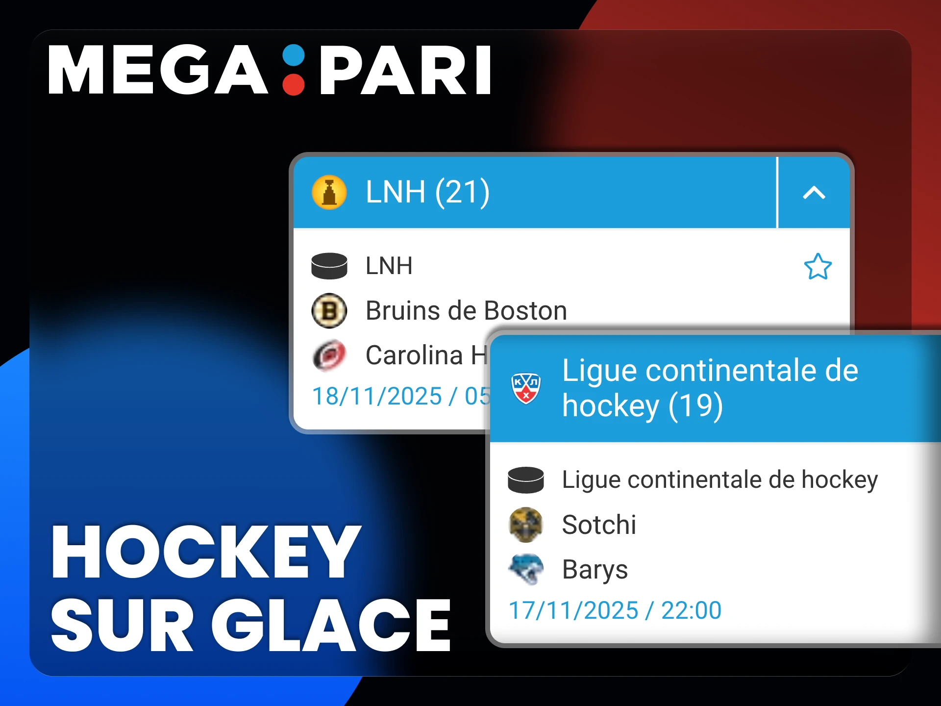Le site de paris Megapari rassemble les meilleures ligues de hockey.