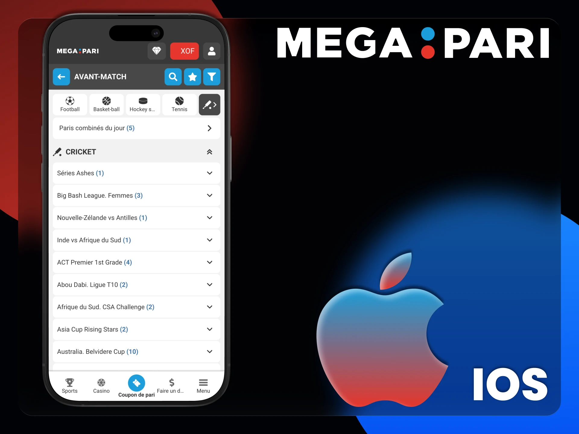 Megapari PWA pour appareils iOS offre une interface conviviale.