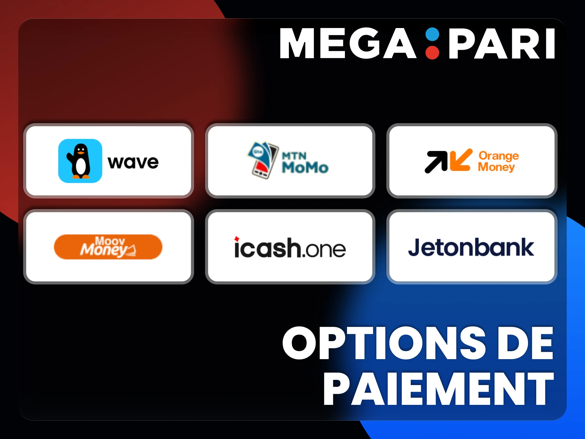 La plateforme Megapari prend en charge divers modes de paiement.